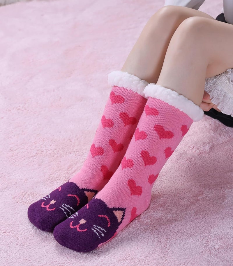 LINEMIN Womens Winter Slipper Socks With Grippers Cozy Warm Cute Fuzzy Slipper Socks - Image 4